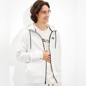 American Eagle Active 24/7 Hoodie Mens Size Medium White Gray Heathered Full Zip